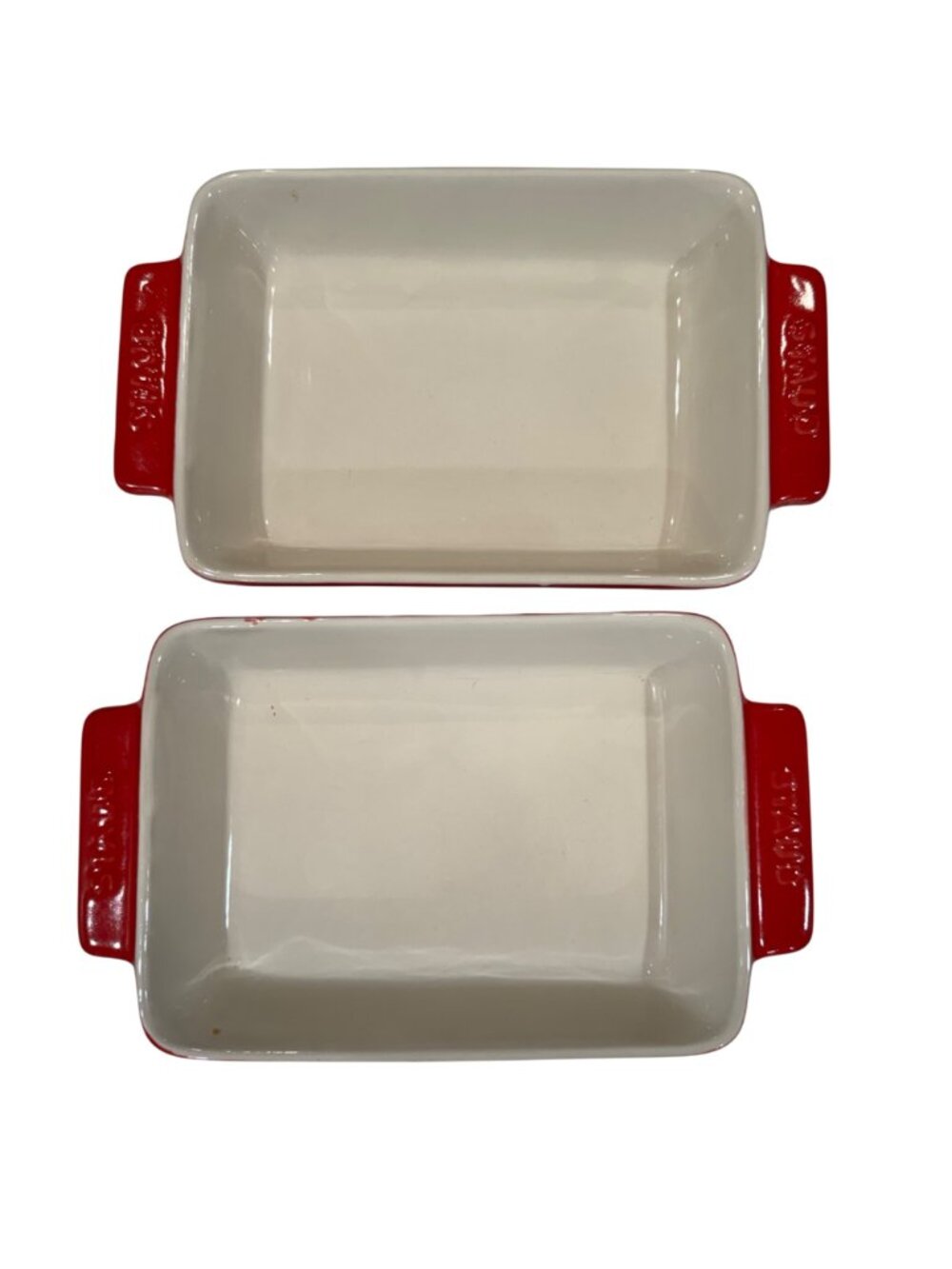 2 Staub Ceramic Rectangular Individual Baking Dishes Set Cherry Red Cream 6.5 in - Picture 12 of 14